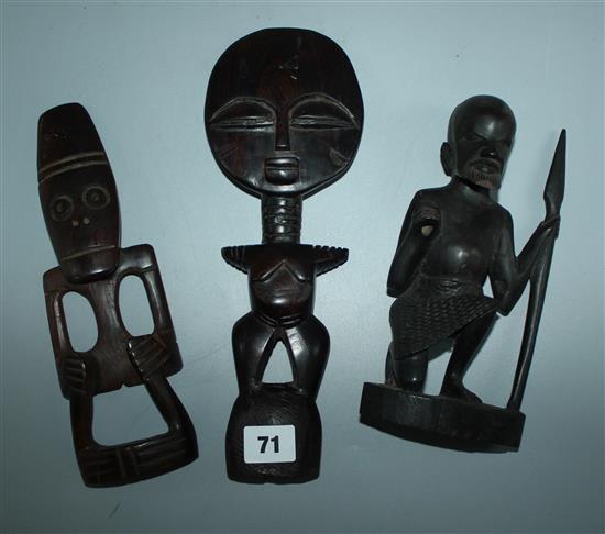 3 antique wooden carved fertility figures